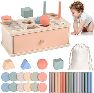 Montessori Toy from 1 2 Years - Wooden Toy Sorting Game, Busy Board, Educational Toy, Plug-In Game, Motor Skills Toy from 1 Year Birthday Gift for Girls, Children's Gift, Christmas, 3 in 1