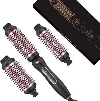 Thermal Brush Set 3-in-1 Curling Iron Brush Set, Dual Voltage 110-220V Thermal Hair Brush with 11 Temp Settings, 3 Interchangeable Travel Curling Irons 1.25, 1.5, 1.75" Barrels Black