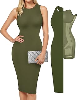 Midi Dresses for Women - Summer Bodycon Shapewear Sleeveless Crew Neck Dress Causal Party Club Outfits - Buy now