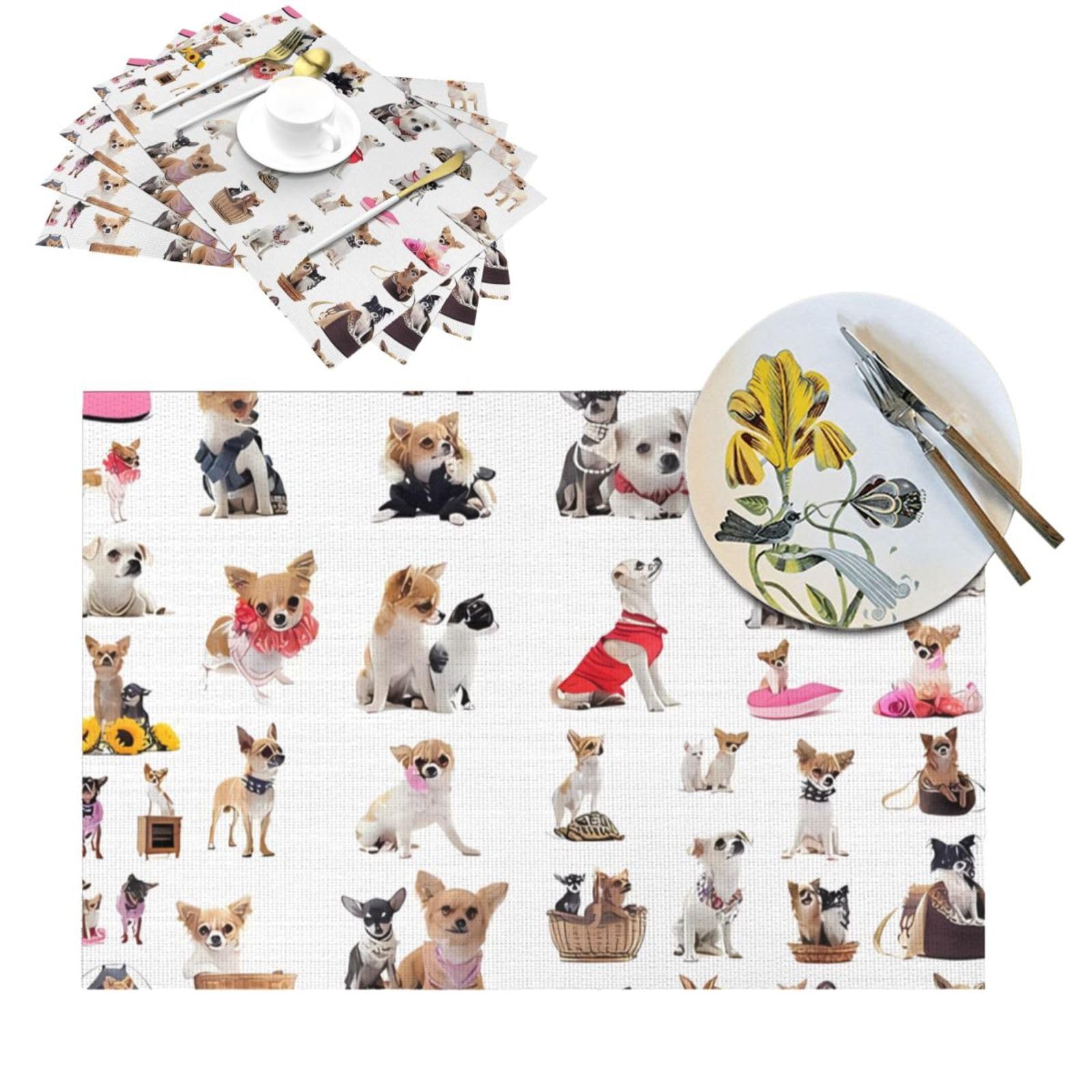 Set de table carlin et chihuahua lavable : la protection antidérapante et design du repas