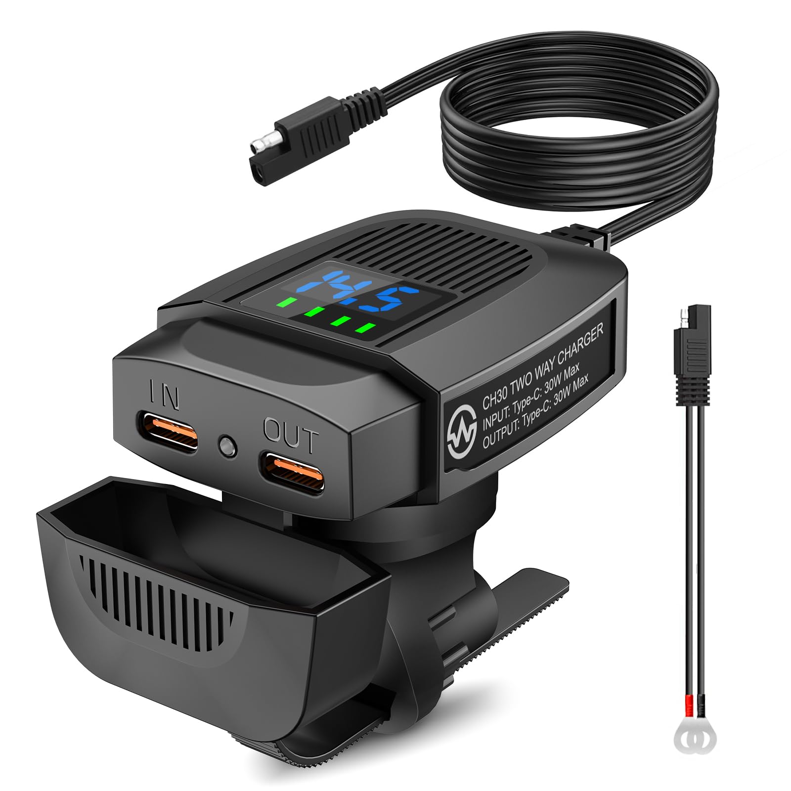 Motorcycle USB Charger,Two Way Charger,Dual Type-C PD Quick Charge 3.0 with LED Voltmeter, Waterproof Quick Disconnect SAE to USB Adapter,Charging for Phone and Charging for Motorcycle Battery etc.