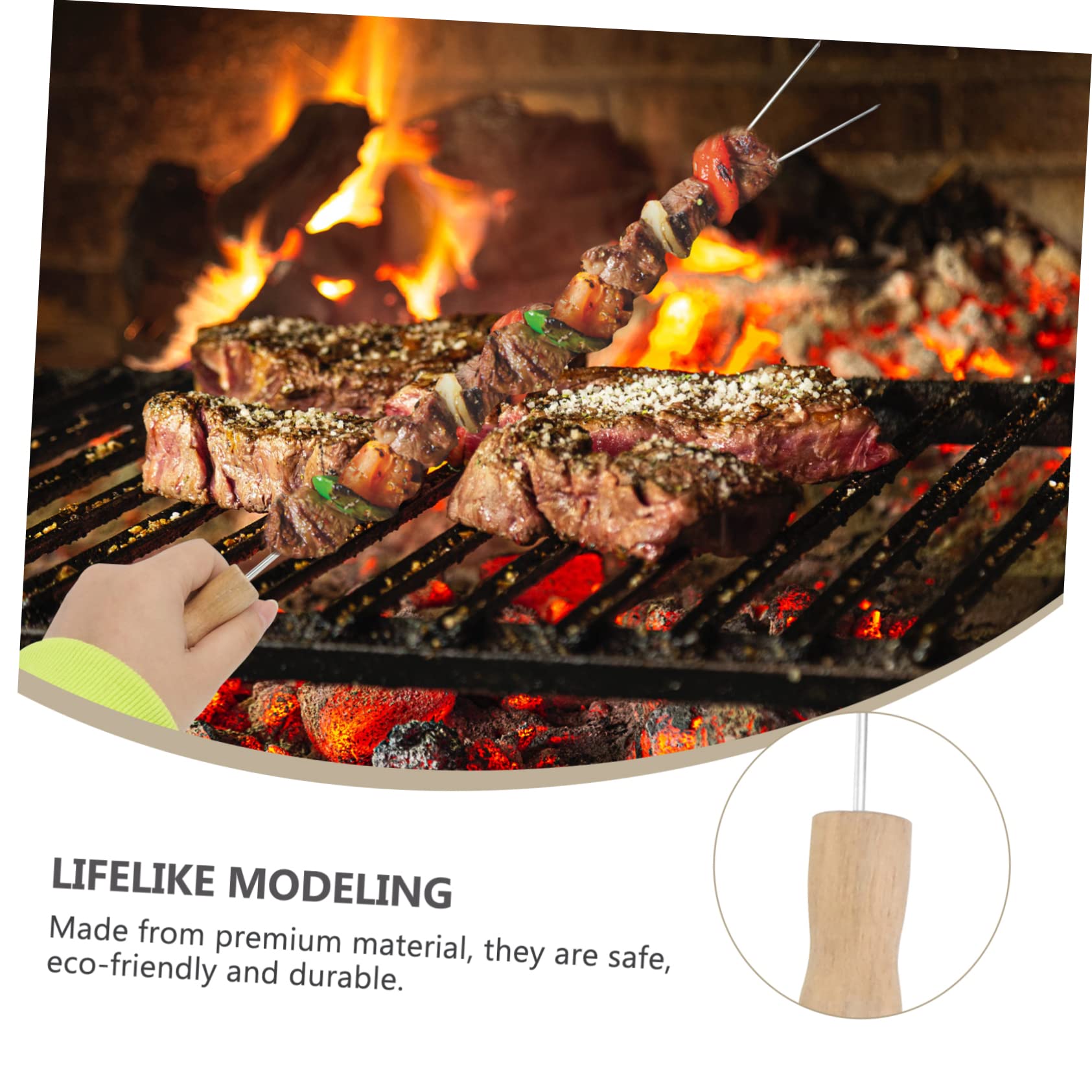 Kisangel 15pezzi Forchette Per Barbecue in Acciaio Inossidabile Manico in Legno Utensile Riutilizzabile Per Grigliate Di Carne e Verdure Accessori Per Barbecue Facili Da Pulire