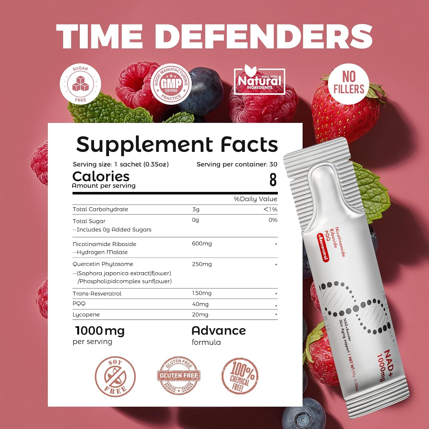 NAD+ Liquid Supplement 1000mg 30 Sachet, Nicotinamide Riboside & Resveratrol with PQQ DNA Repair Advanced NAD Supplement for Men & Women,Boosts Cellular Energy - Image 2