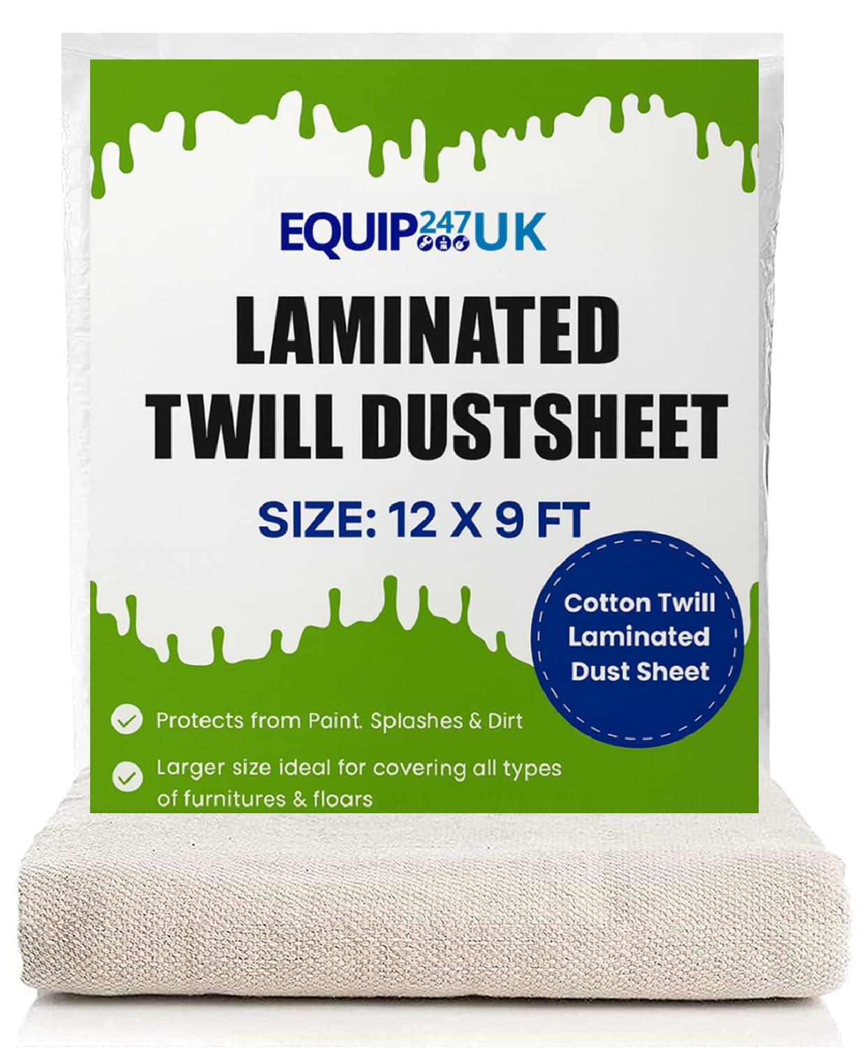Plastic Backed, Polythene Poly Backed, Laminated Cotton Dust Sheets for Painting & Decorating | Cover Sheets for Furniture | (Economy Poly Backed, 12ft x 9ft - 3.50m x 2.60m) (1xEL129) (3)