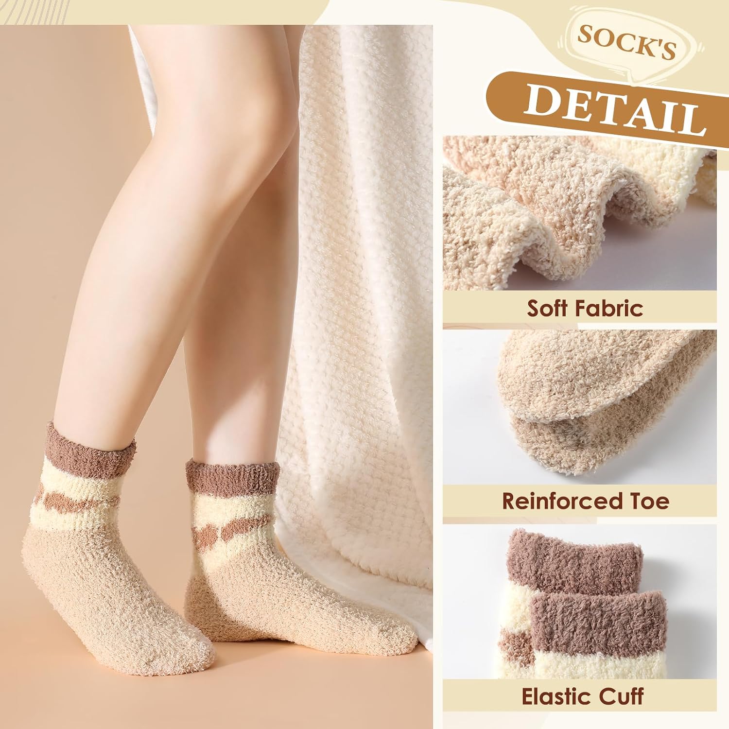 fauson Fuzzy Socks for Women - 5 Pairs Fuzzy Socks Cozy Slipper Sock for Women, Women's Winter Ultra