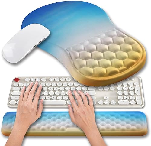 Miniatura 17 de Hokafenle Juego de alfombrilla de mouse ergonómica 2 en 1 con soporte para muñeca y reposamuñecas para teclado de computadora, con diseño de gel