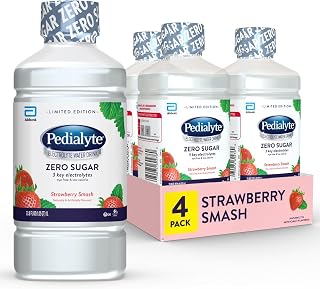 Pedialyte Electrolyte Water With Zero Sugar | Hydration With Key Electrolytes | Hydration Low in Calories | Strawberry Smash, 1 Liter, Pack of 4