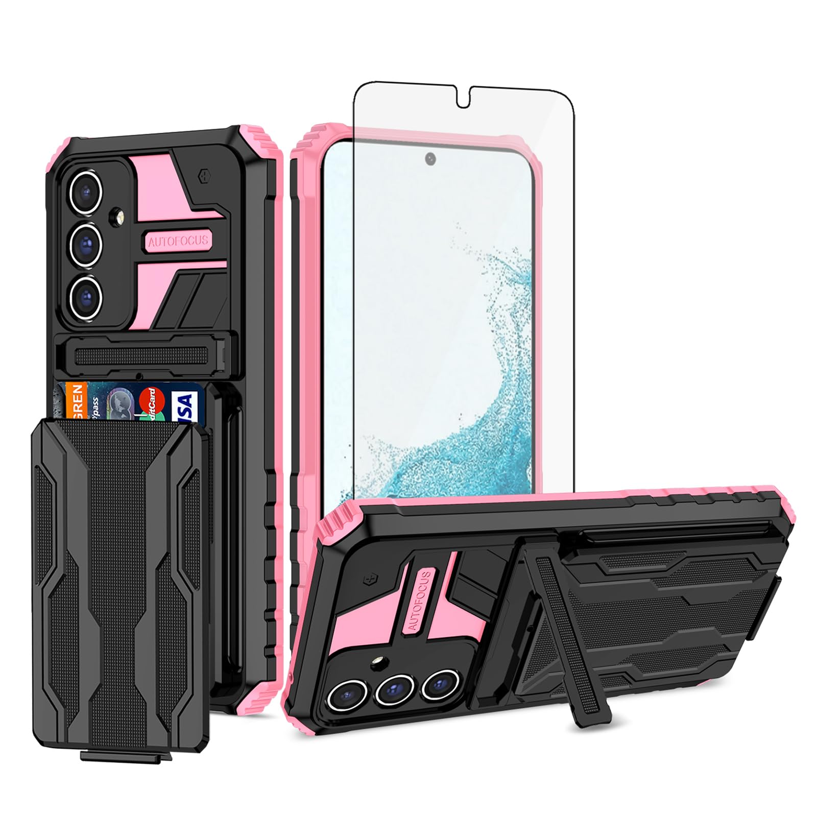 Asuwish Phone Case for Samsung Galaxy A54 5G with Tempered Glass Screen Protector Cover and Slim Credit Card Holder Stand Mobile Slot Kickstand Cell