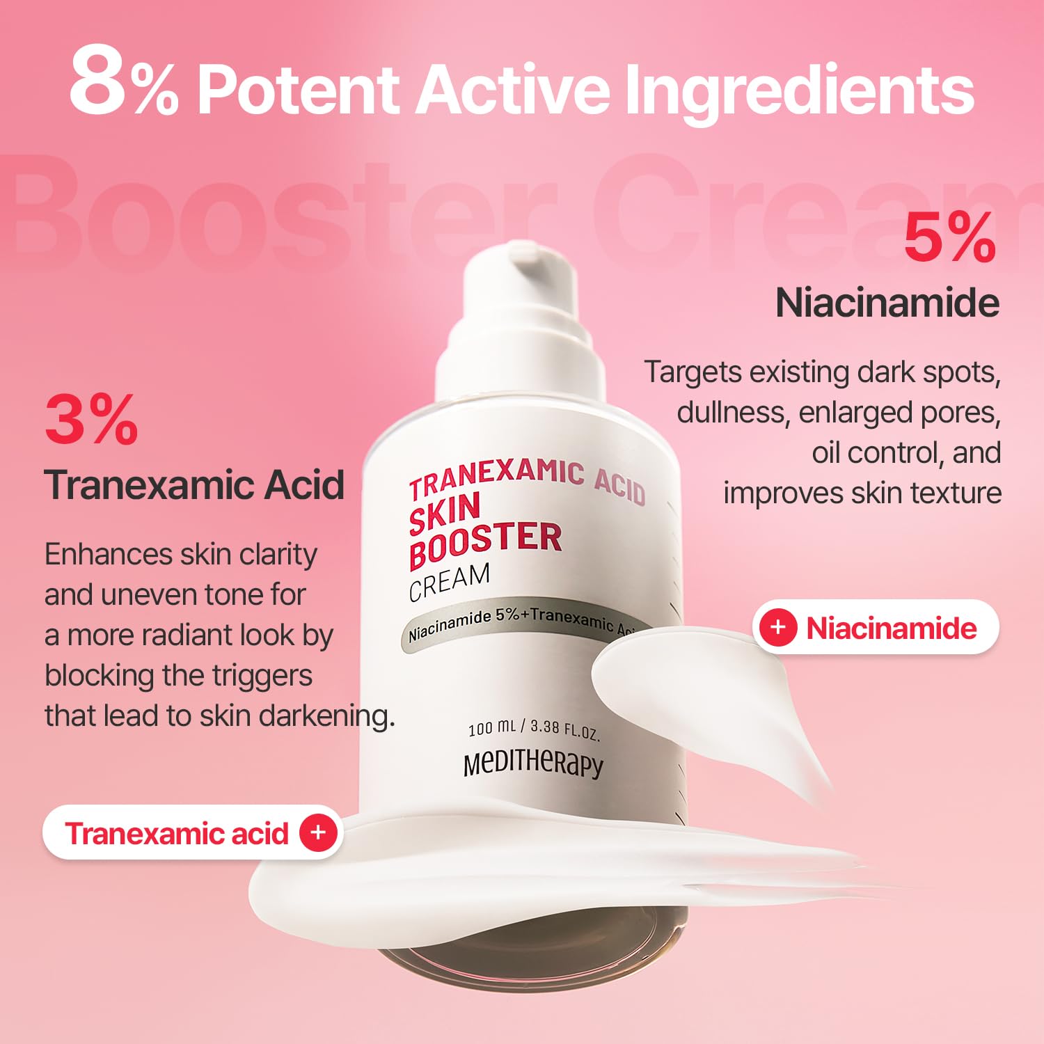 MEDITHERAPY Tranexamic Acid Skin Booster Cream 3.4 Fl Oz - 5% Niacinamide & 3% TXA Korean Face Moisturizer - Gentle Face Cream for Improved Clarity & Even Skin Tone - Radiant Complexion, Natural Color - Image 6