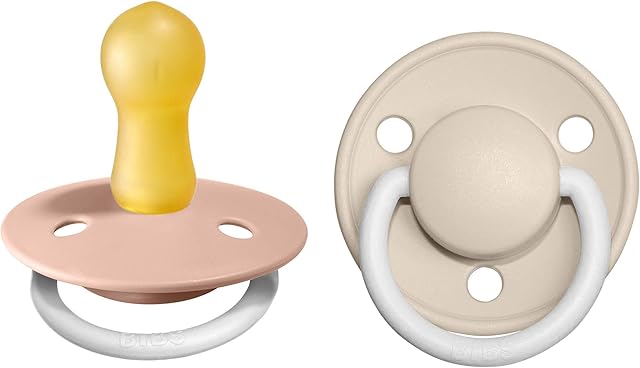 BIBS De Lux Soother 2-Pack, BPA Free Dummy Pacifier, Round Nipple. Natural Rubber Latex, Size 2 (6-18 Months), Blush Night / Vanilla Night