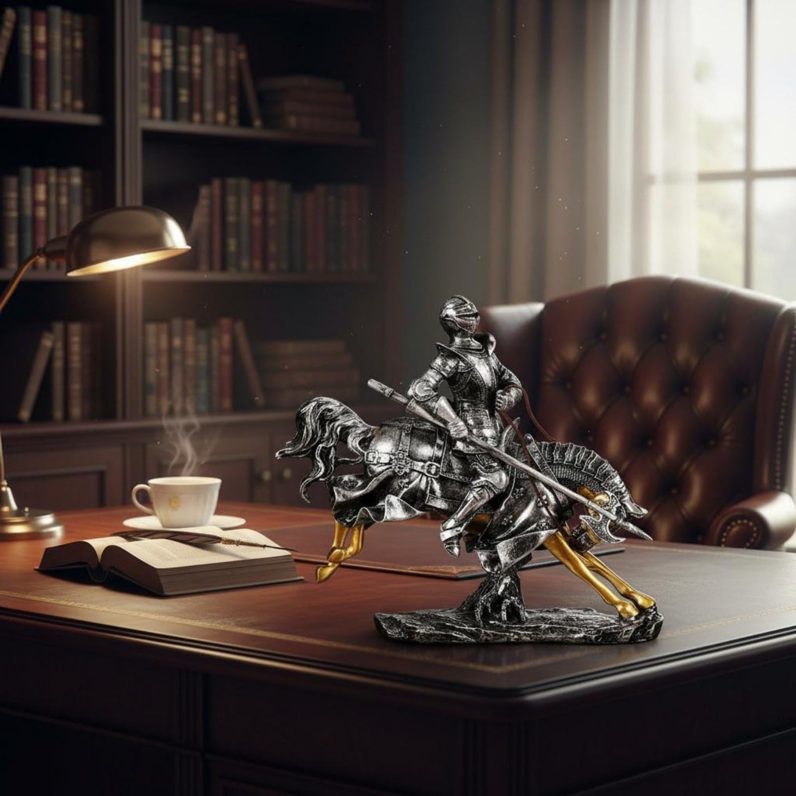 Ritterfigur mit Gepanzerter Reiterstatue Mittelalter Dekofigur aus Robustem Kunstharz mit Klassischem Vintage-Charme für Haus Wohnzimmer Schreibtisch Dekoration, 28-13-48cm Neu