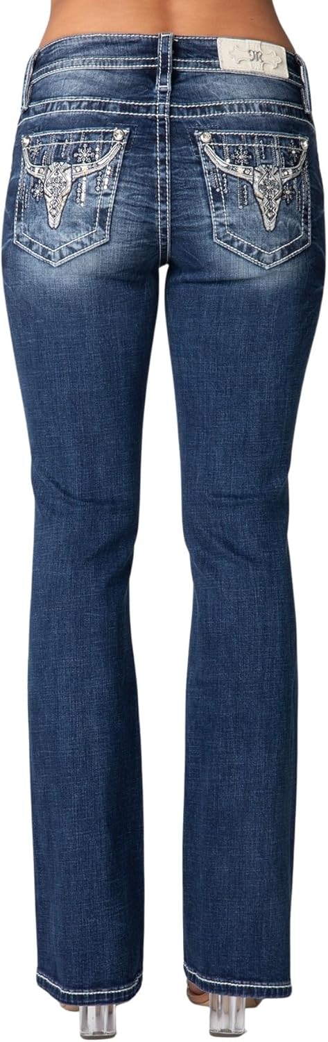 Miss Me Women's Winter Star Longhorn Mid-Rise Bootcut Jeans