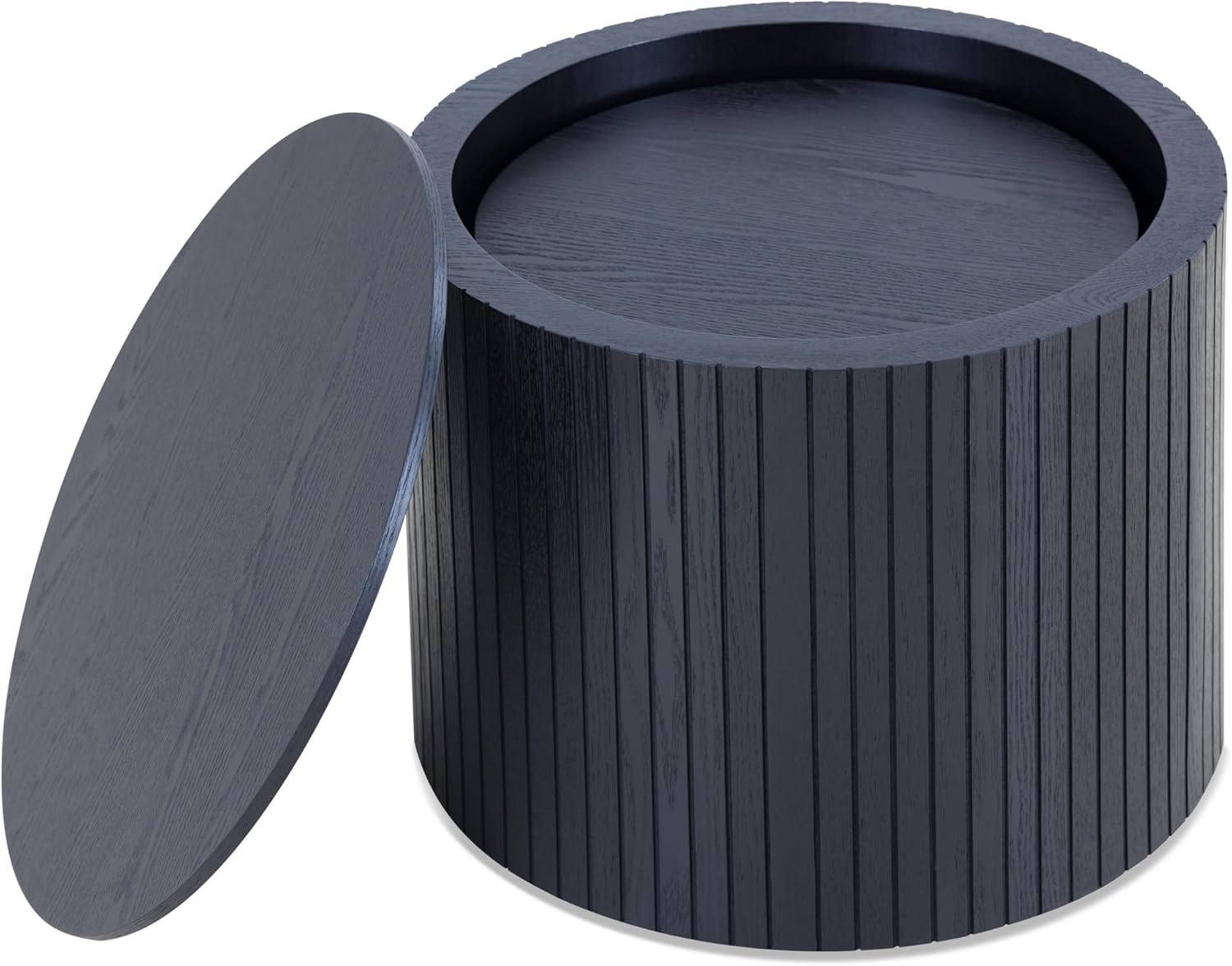 19.17'' Black Round Coffee Table with Storage Nesting Coffee Table Set of 2 Wooden Modern Circle Table Small Accent End Side Table for Small Space Living Room Bedroom