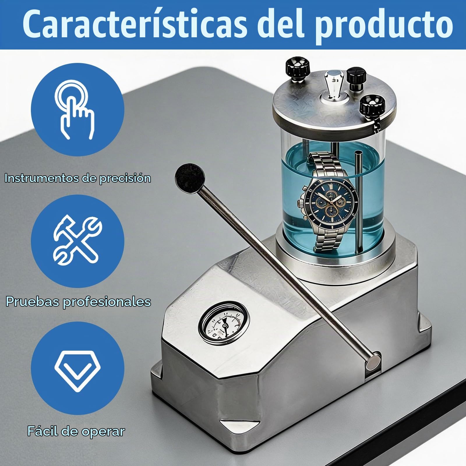 Probador De Resistencia Al Agua Para Relojes, Comprobador De PresióN SubacuáTico Para 2 Relojes Para Relojeros Y Reparadores Rango De Prueba PresióN Aire 0,3 A 0,6 Mpa Caja De Reloj Transparente