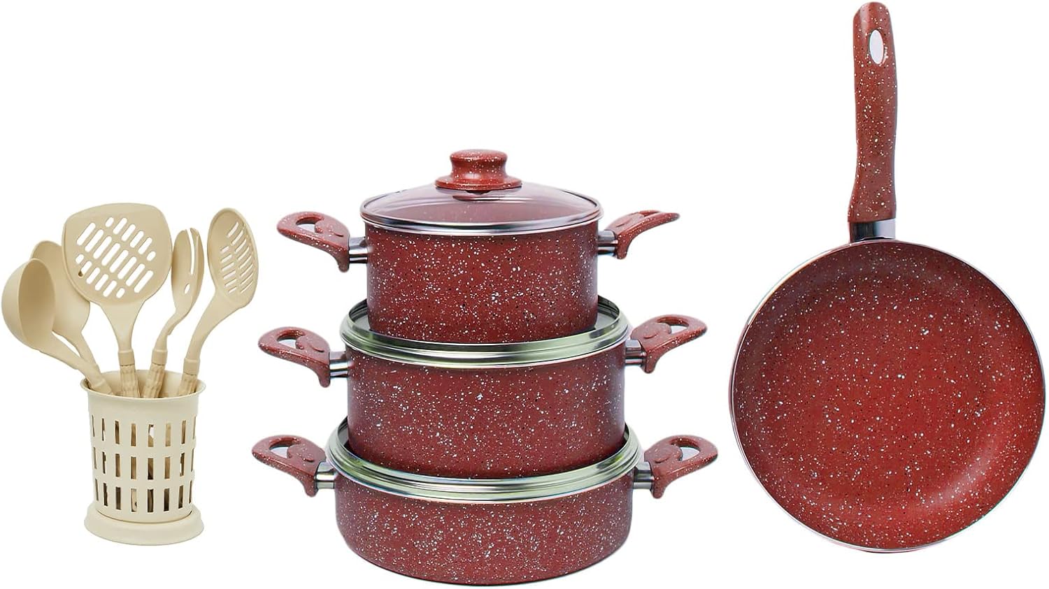 Turkish Granite Cookware Set 13 Pcs Red Color with Service Set Pyrex