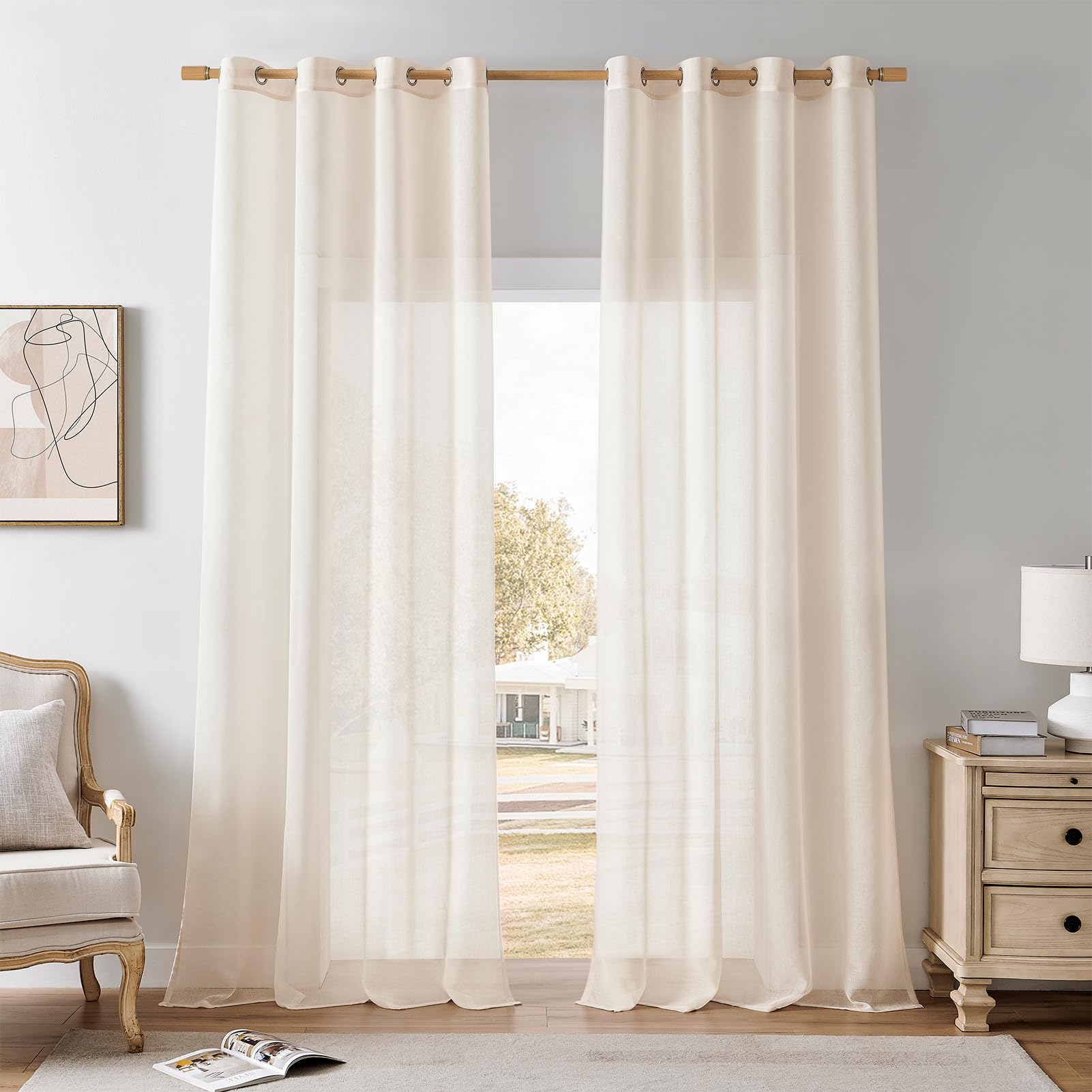Softalker Cortinas de salón Beige 245x140 cm Modernas de Dormitorio semitransparentes Cortinas con Ojales Elegantes Cortinas cortinados 2 Piezas Decorativas Cocina, habitación, balcón y terraza