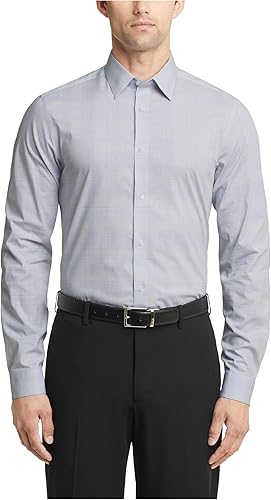 Calvin Klein Camisa de vestir para hombre, ajustada, sin necesidad de planchado, espiguilla, con puño francés