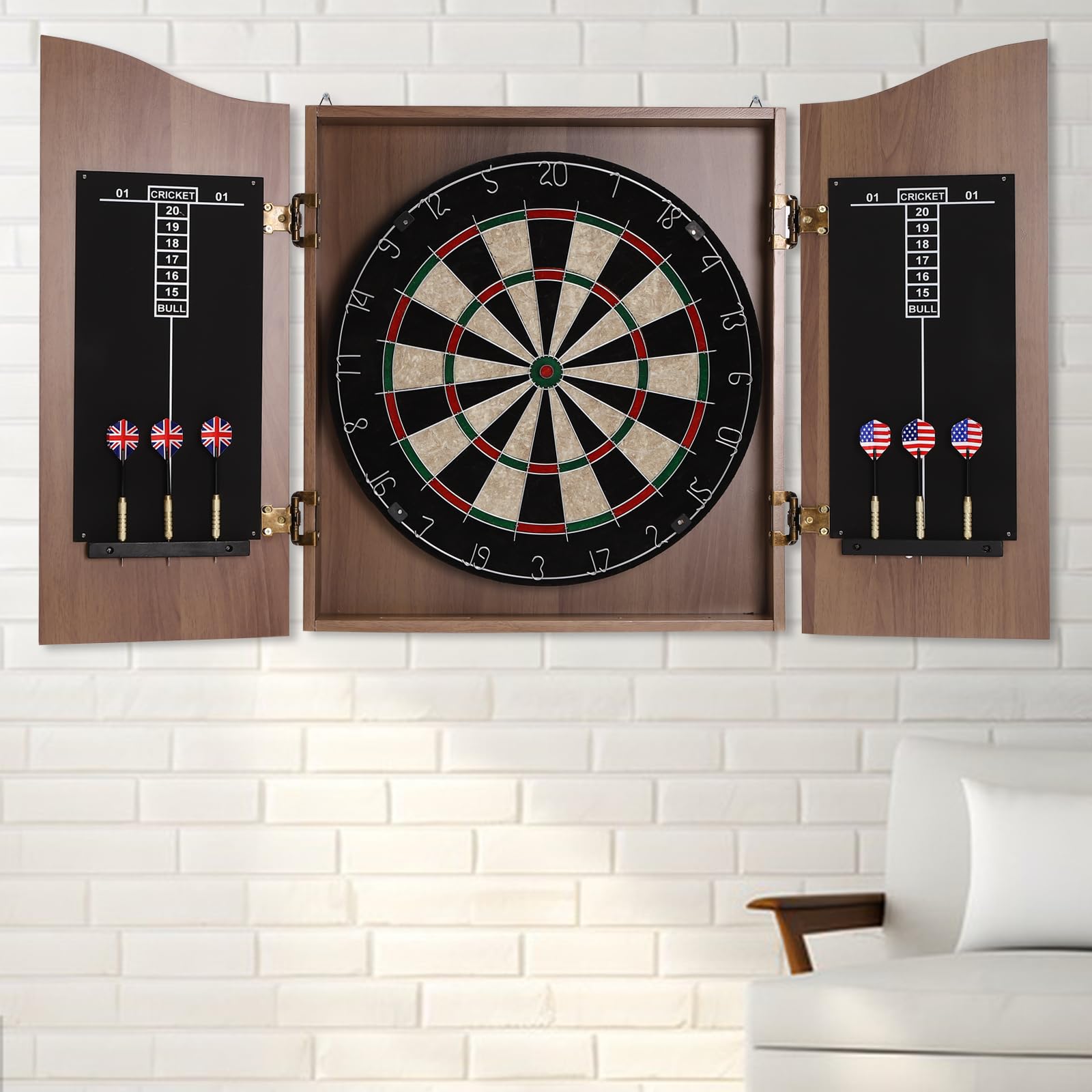 CNCEST Dartboard, Wall-Mounted Unisex-Adult Black Modern Wooden Dartboard Cabinet Dart Boards Set with 6 Darts for Homes, Bedrooms, Bars, Clubs (Brown)