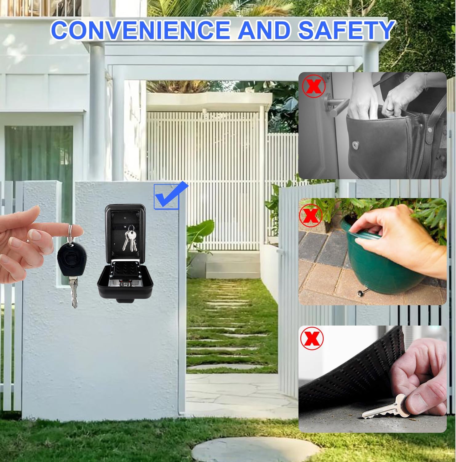 Key Lock Box, 12-Digit Code, Weatherproof Wall Mount, Large Capacity 5-8 Keys, Aluminum Alloy (Silver, 3.58 * 2.24 * 5.28IN)