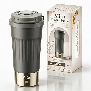 Dual Voltage Travel Electric Kettle, Portable Water Boiler with 6 Temp LCD Display, 316 Stainless Steel Double-Wall Insulated Small Tea Maker, 100-240V, 400ml/13.53oz Gifts for Men Women, Gray