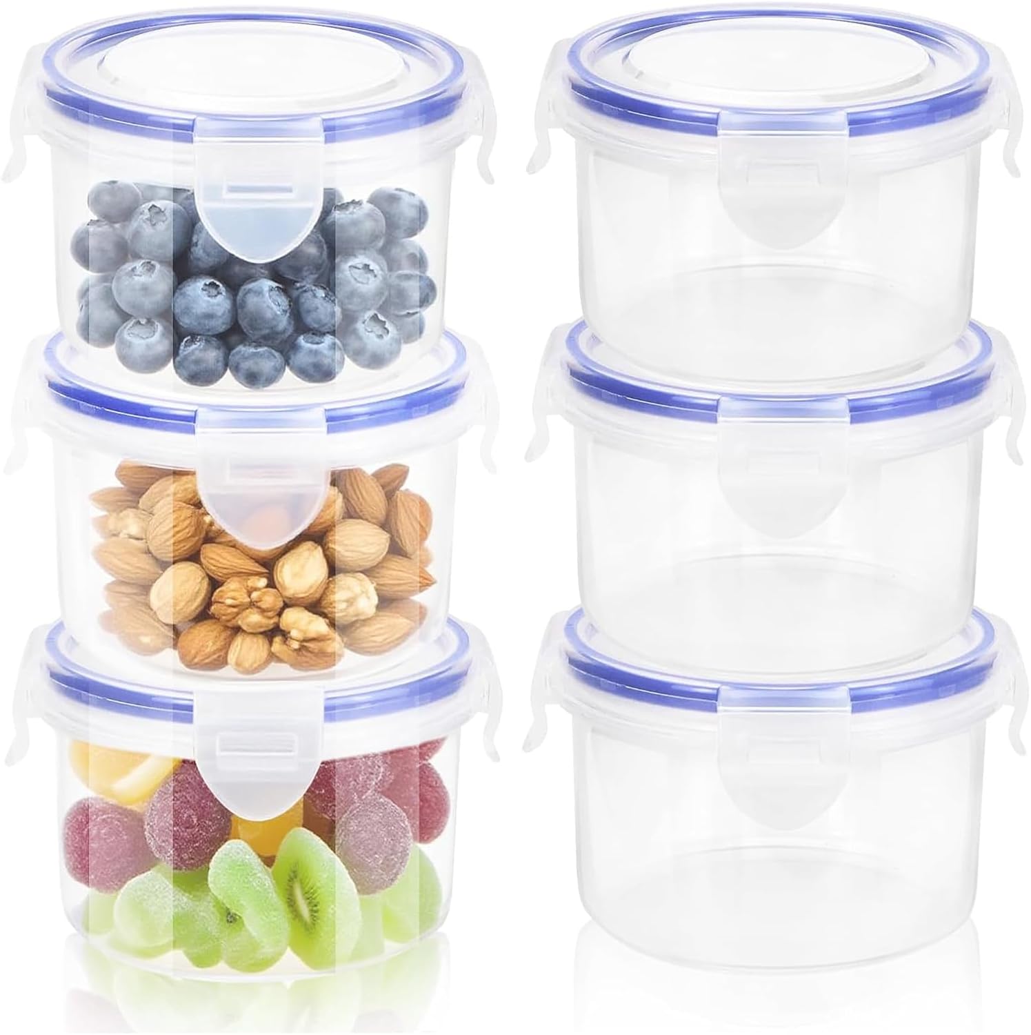 Food Storage Containers, 6 Pack 300 ml Freezer Containers in Set, with Lid, Round Food Storage Containers, Leak-Proof, Reusable, for Storing Food