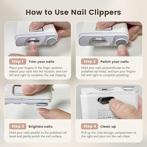 Miniatura 7 de Cortaúñas eléctrico, cortaúñas automático 2 en 1, recortador de uñas eléctrico de 2 velocidades con luz LED, cortaúñas eléctrico para bebés, niños,