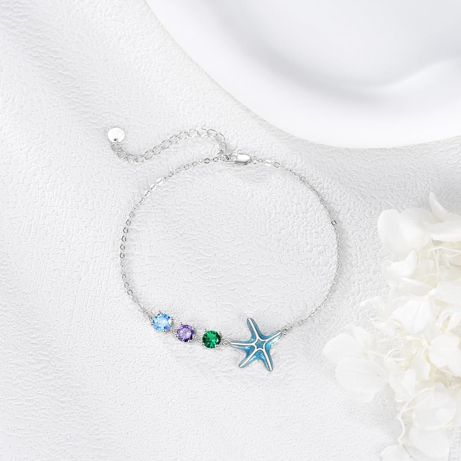 LONAGO Starfish Bracelet for Women 925 Sterling Silver Blue Starfish with Colorful Cubic Zirconia Bracelet - Image 3