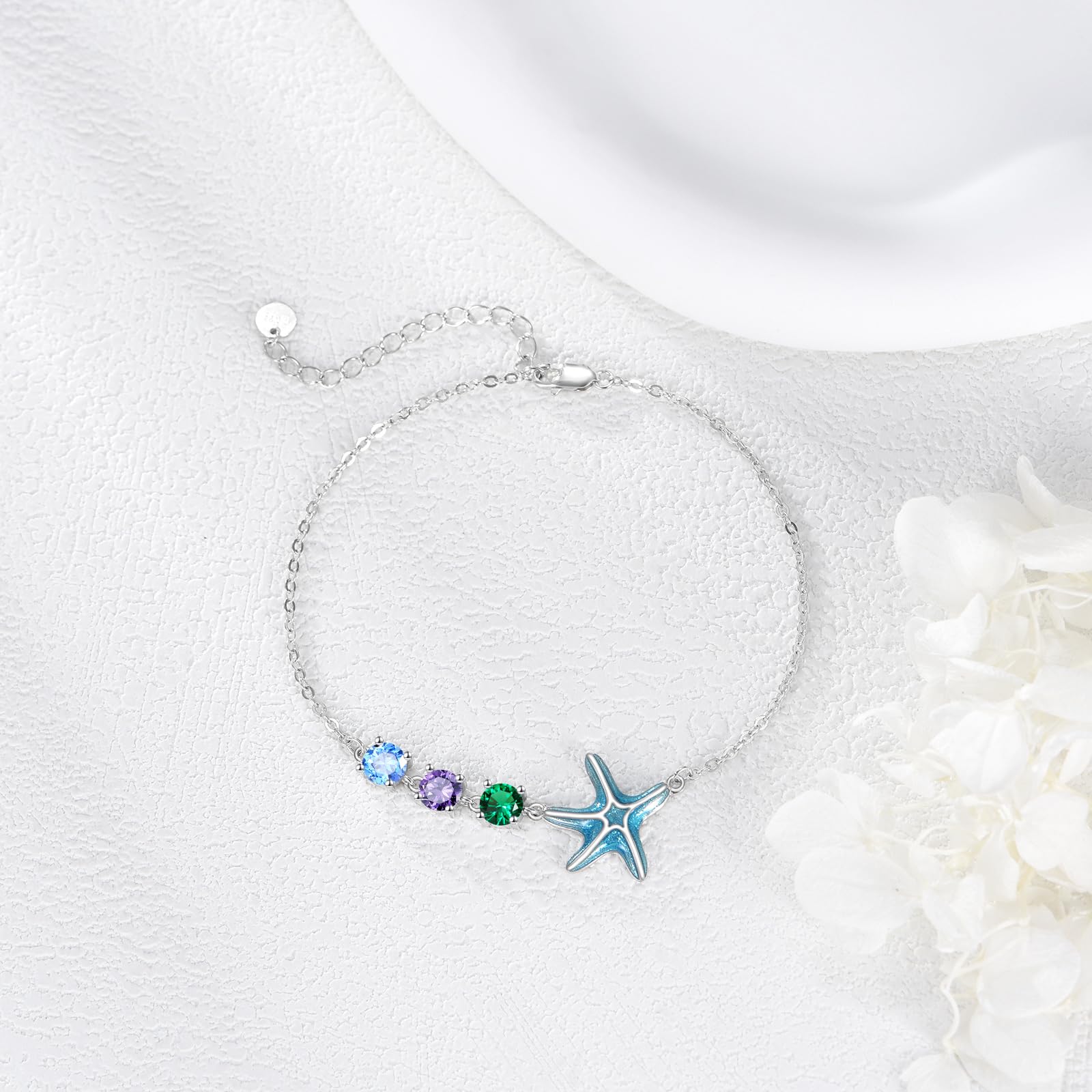 LONAGO Seestern Armband für Damen 925er Sterlingsilber Blauer Seestern mit Bunten Zirkonia Armband