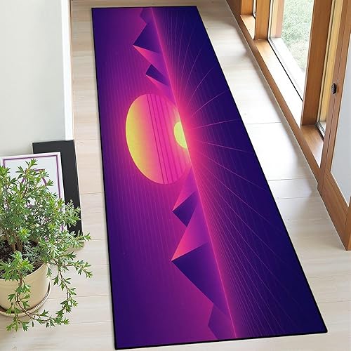 Runner Rug Washable 2x6 Vaporwave retrowave synthwave Retro sci fi 1980s Landscape Cyber Non-Slip Hallway Area Rug Indoor Outdoor Home Decor for
