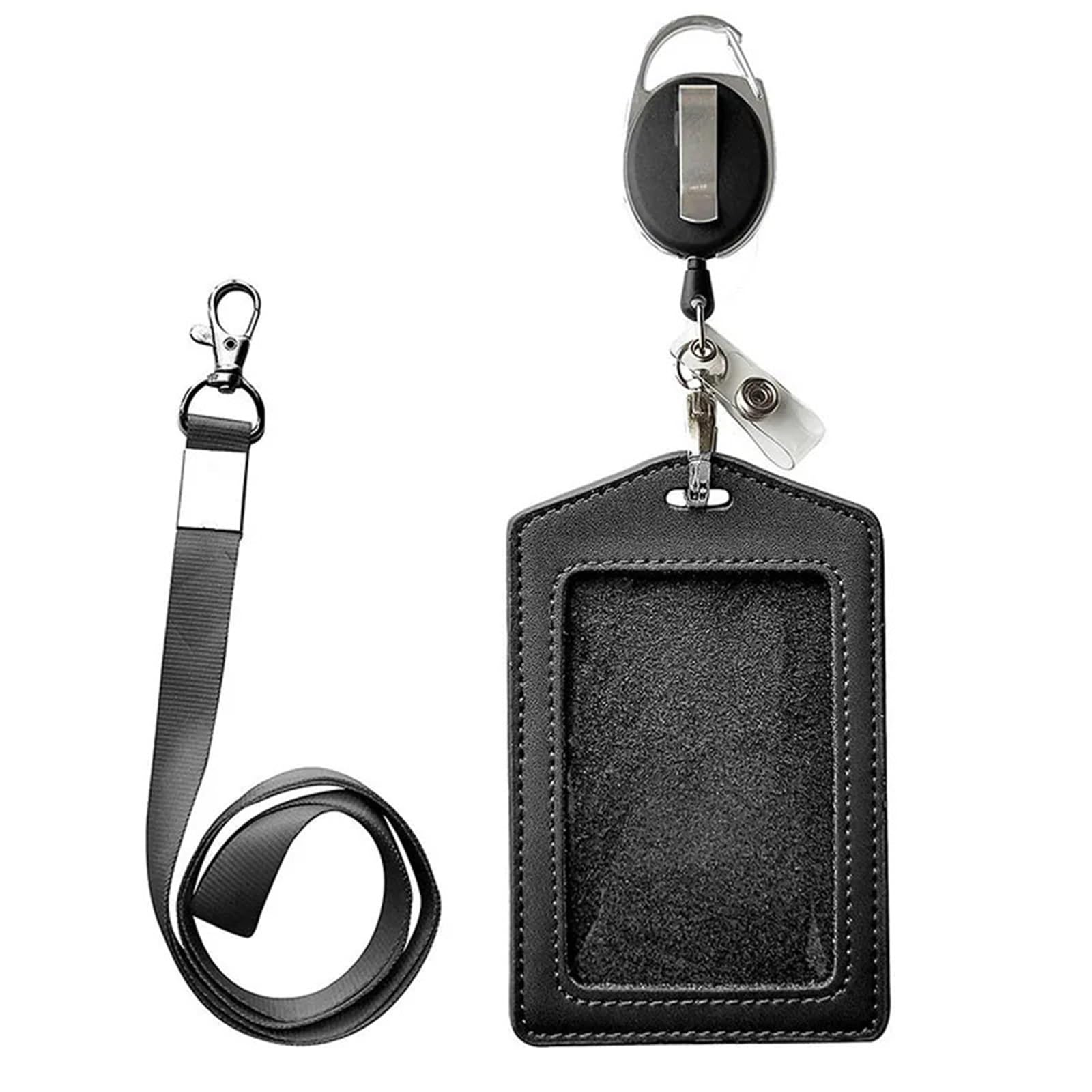 Lot de 10 porte-badges rétractables en cuir avec cordon tour de cou et clip pour carte d'identité, carte d'identité, porte-nom pour étudiants, cartes bancaires