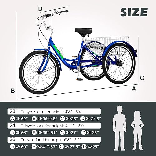 Vista 5 de ABORON Triciclo para adultos, bicicleta de 3 ruedas para adultos, triciclo para adultos, llantas de doble pared, triciclo para mujeres y hombres