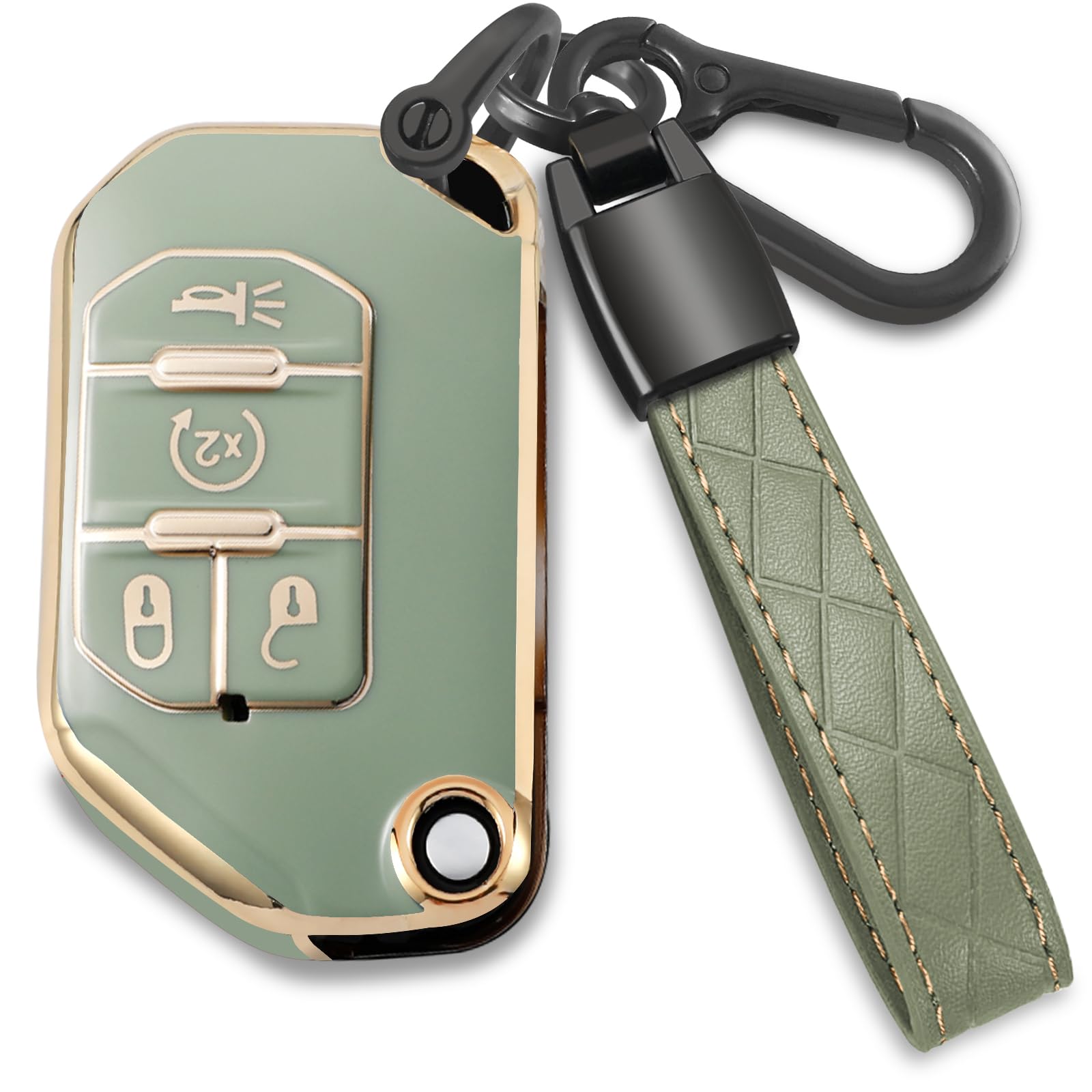 TOGAFEY Compatible with Jeep Key Fob Cover,Leather Keychain Soft TPU Protection Key Case for 2018 2019 2020 2021 2022 2023 Jeep Wrangler Gladiator JL