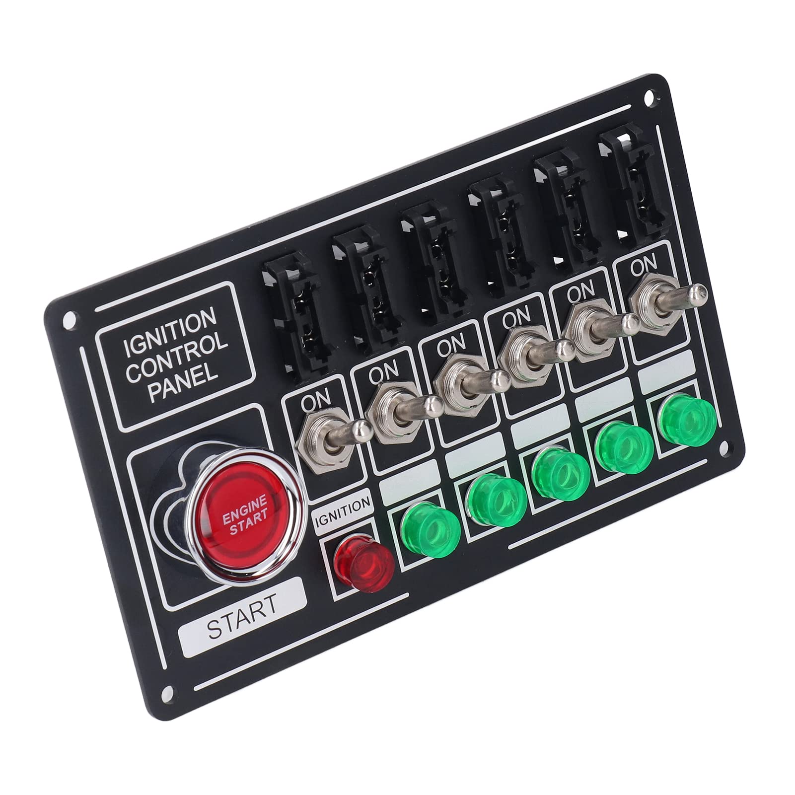 Panel del Interruptor de Encendido， Panel de Interruptor Basculante de Encendido de Motor de Coche con Botón de Arranque de Fusible 6 Gang Multifunción Estilo de Carreras Universal
