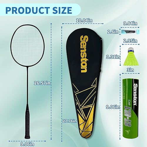 Miniatura 7 de Senston Juego de 4 raquetas de bádminton para patios traseros al aire libre, gimnasio, raquetas ligeras de bádminton, paquete de 4