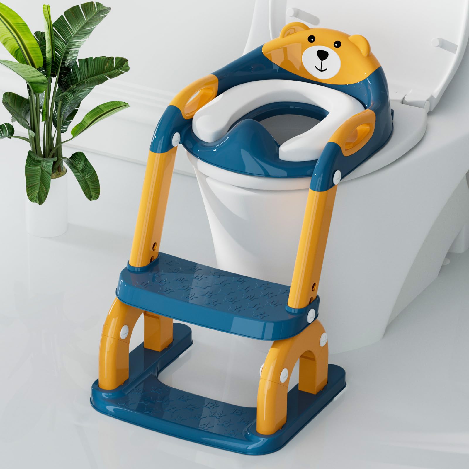 Potty Training Seat with Step Stool Toddler Potty Training Toilet Seat with Non-Slip Step Splash Guard Safety Handles
