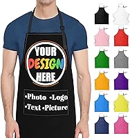 Vista 9 de Delantales de cocina personalizados para hombres y mujeres con bolsillos, personalizable, foto, logotipo, imagen, nombre, chef cocinero, delantal