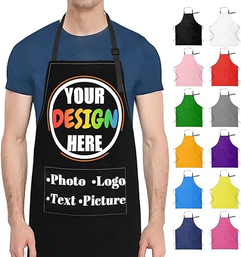 Miniatura 1 de Boffihuxaw Custom Personalized Kitchen Aprons for Men Women with Pockets Customize Photo Logo Picture Name Chef Cook Apron