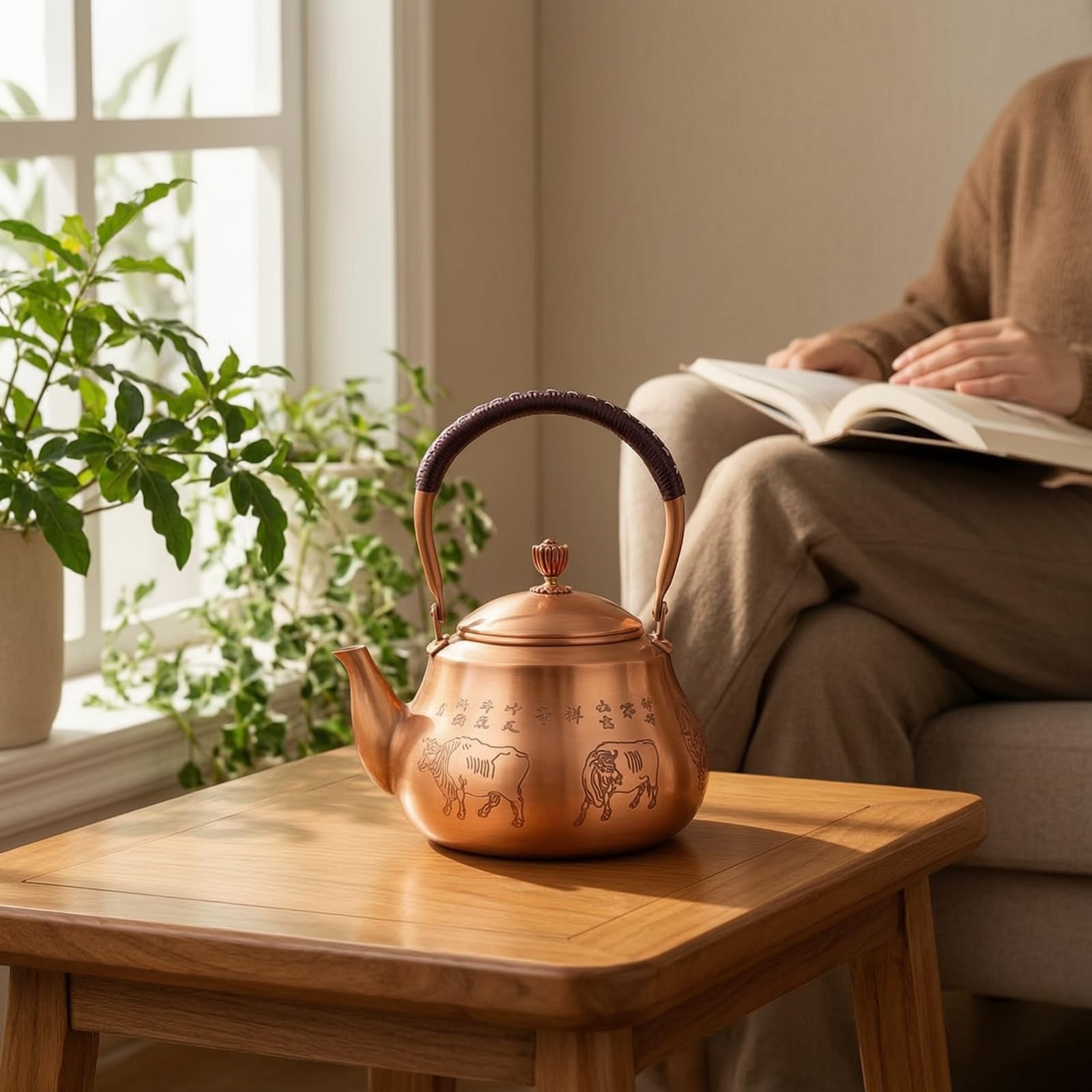 Tetera Cobre Grabada Recipiente sin Fugas Vajilla para Aficionados Al Té, style to 4