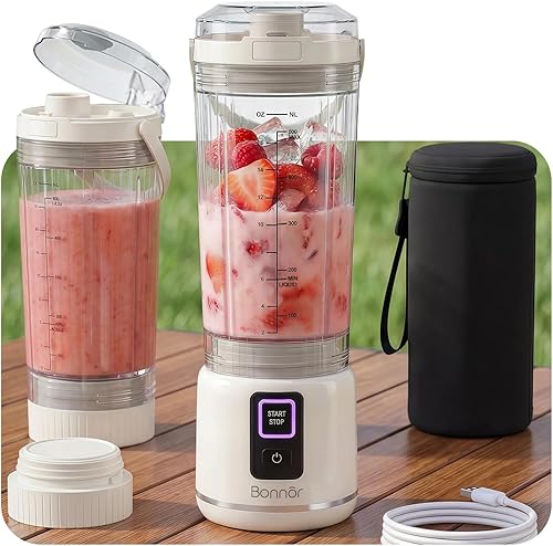 Cordless Detachable Portable Blender,20oz,BPA Free,6 Stainless Steel Blades,Leak-Proof & Insulation Sleeve,USB-C Rechargeable,Dishwasher Safe (White)