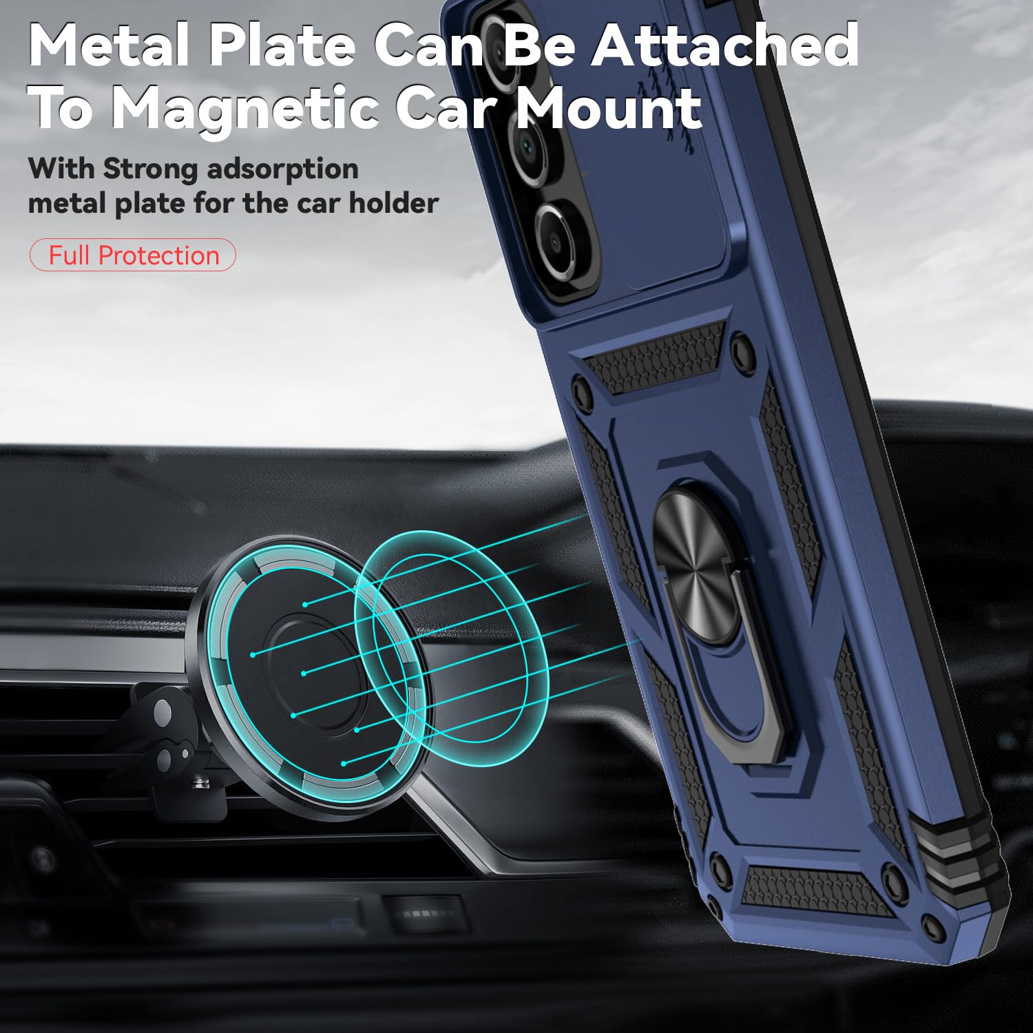 Condition photo showing New/Like New for for samsung galaxy a16 5g case with camera lens cover hd screen protector, dual layer military-grade drop tested magnetic ring holder kickstand protective phone case for samsung galaxy a16 5g (navy)