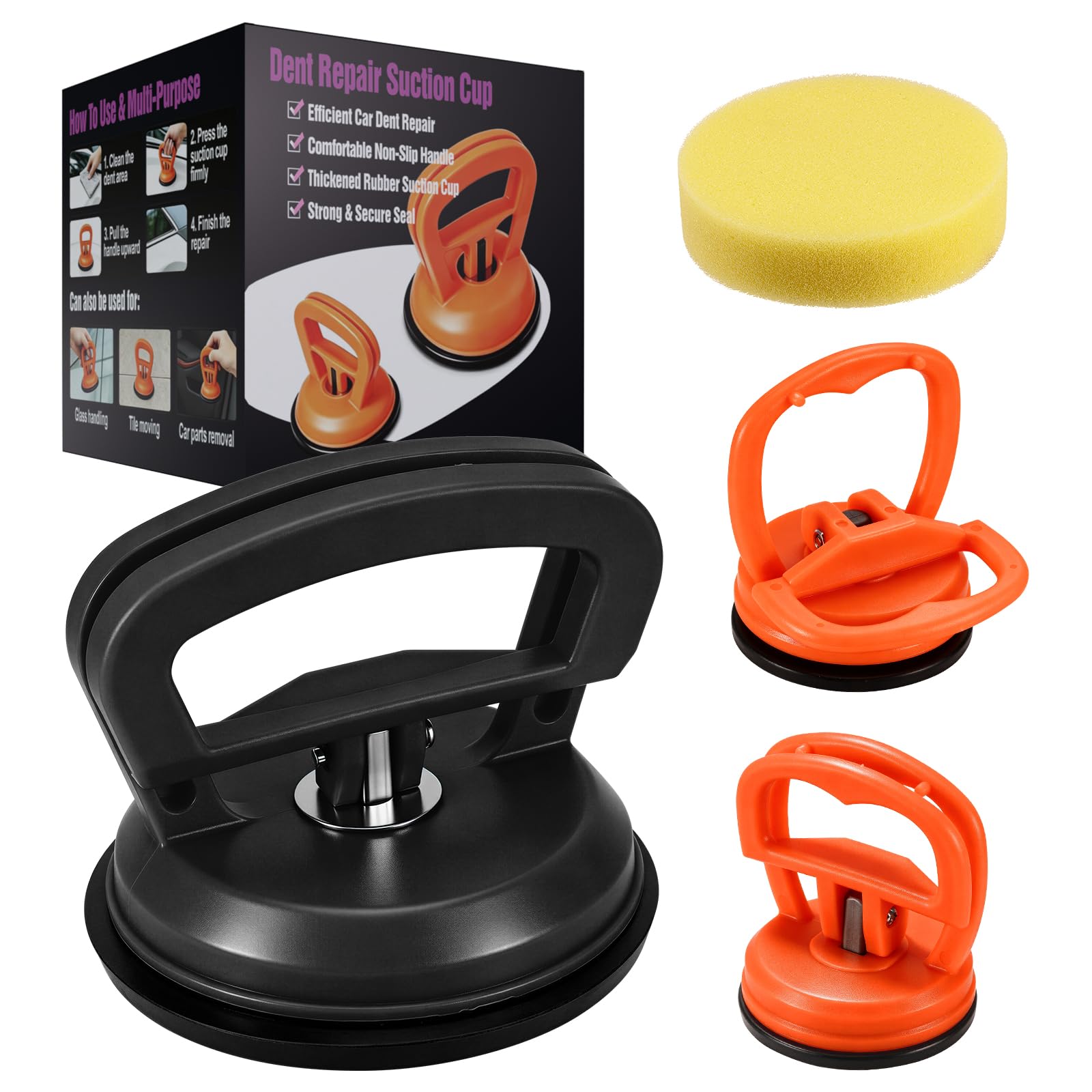 3 Pack Suction Cup Dent Puller,Car Dent Removal,Dent Repair Kit | Paintless Car Dent Puller,With Strong Pulling Power for Car Body & Hail Damage, Object Moving and Glass Lifting(Black+Orange)-image-26