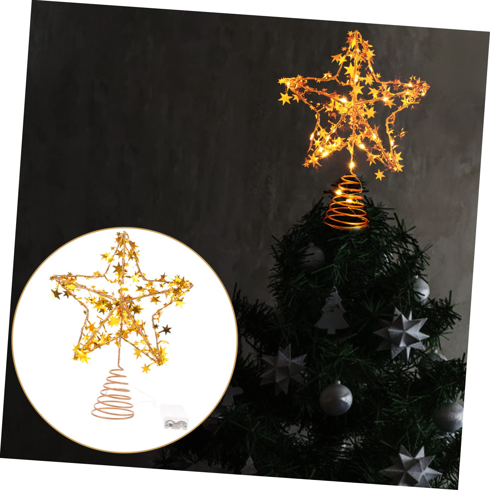 MAGICLULU 4 Piezas Estrella de la Copa del árbol Puerta Dorado Oro Ornamento Guirnalda Christmas Tree Xmas Tree decoración Topper de árbol con luz LED Adorno de Estrella Planchar Golden