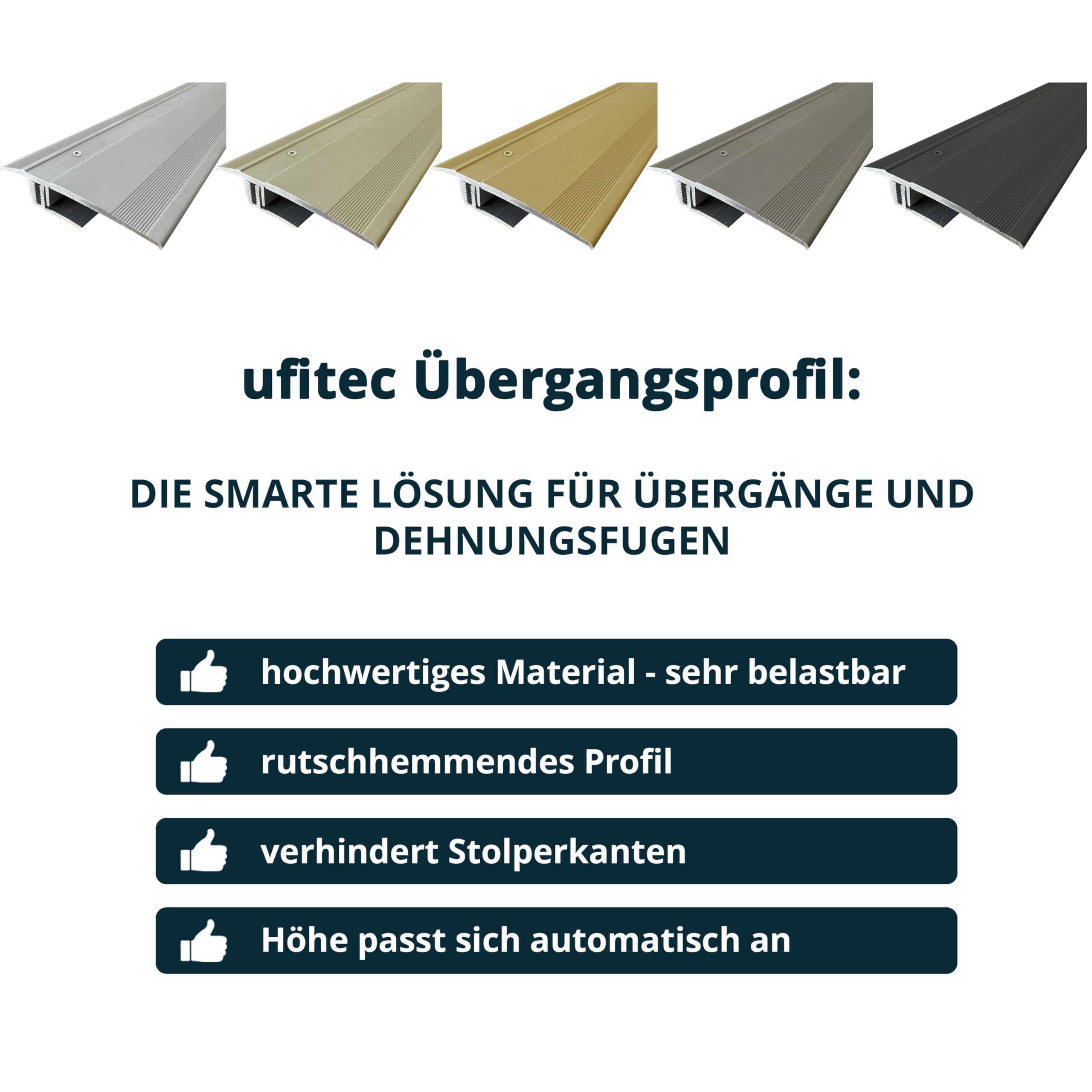 ufitec system profilowy do parkietów i podłóg laminowanych – do wykładzin o wysokości 7-16 mm – dostępny w wielu kolorach (profil przejściowy 270 cm długości | 60 mm szerokości, srebrny)