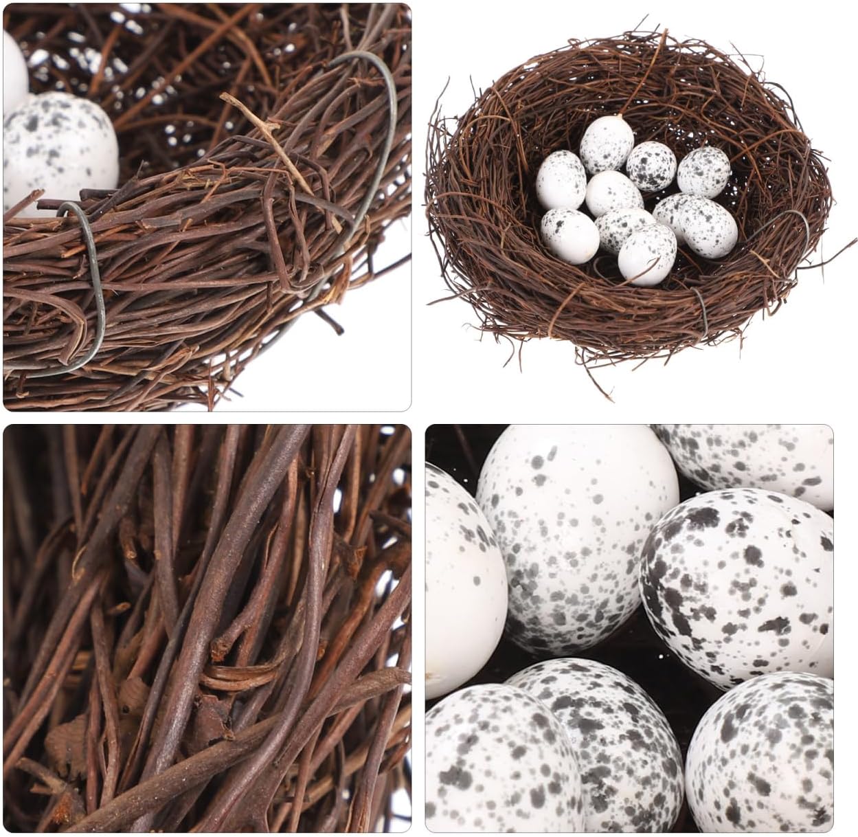 PRETYZOOM Easter Bird Nest Decoration Set - 2pcs Simulation Rattan Bird Nest with 10 Foam Eggs, DIY Craft Kit for Home Decor, Party, and Arts