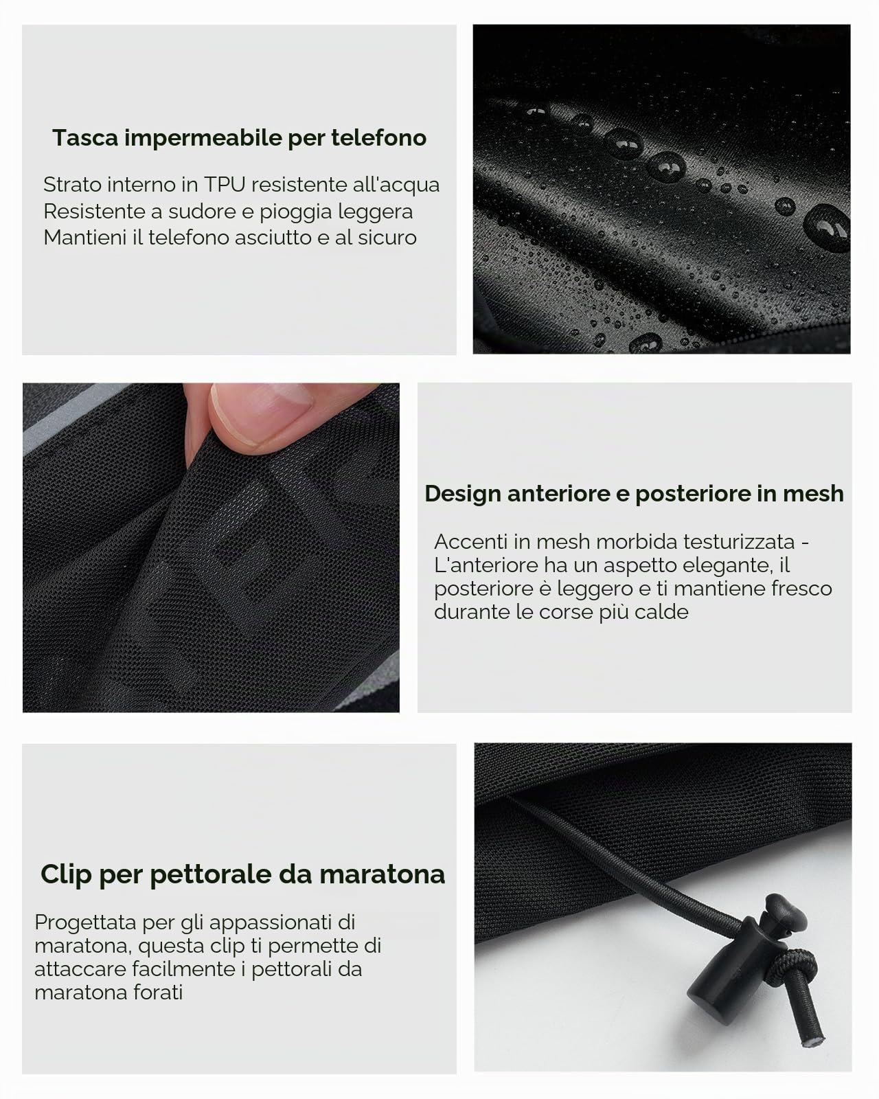 WATERFLY Marsupio Running Cintura da Corsa con Chiusura a clip per Cellulare 3 Tasche Jogging Sportivo