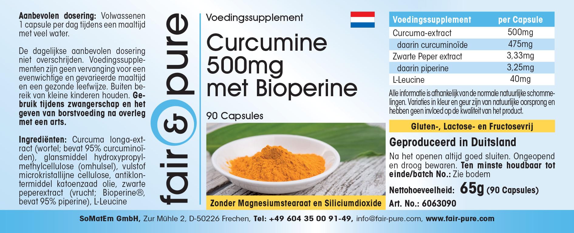 Fair & Pure® - Curcuma in capsule con Pepe Nero - Curcumina 500mg - 95% Piperina - Vegano - 90 Capsule