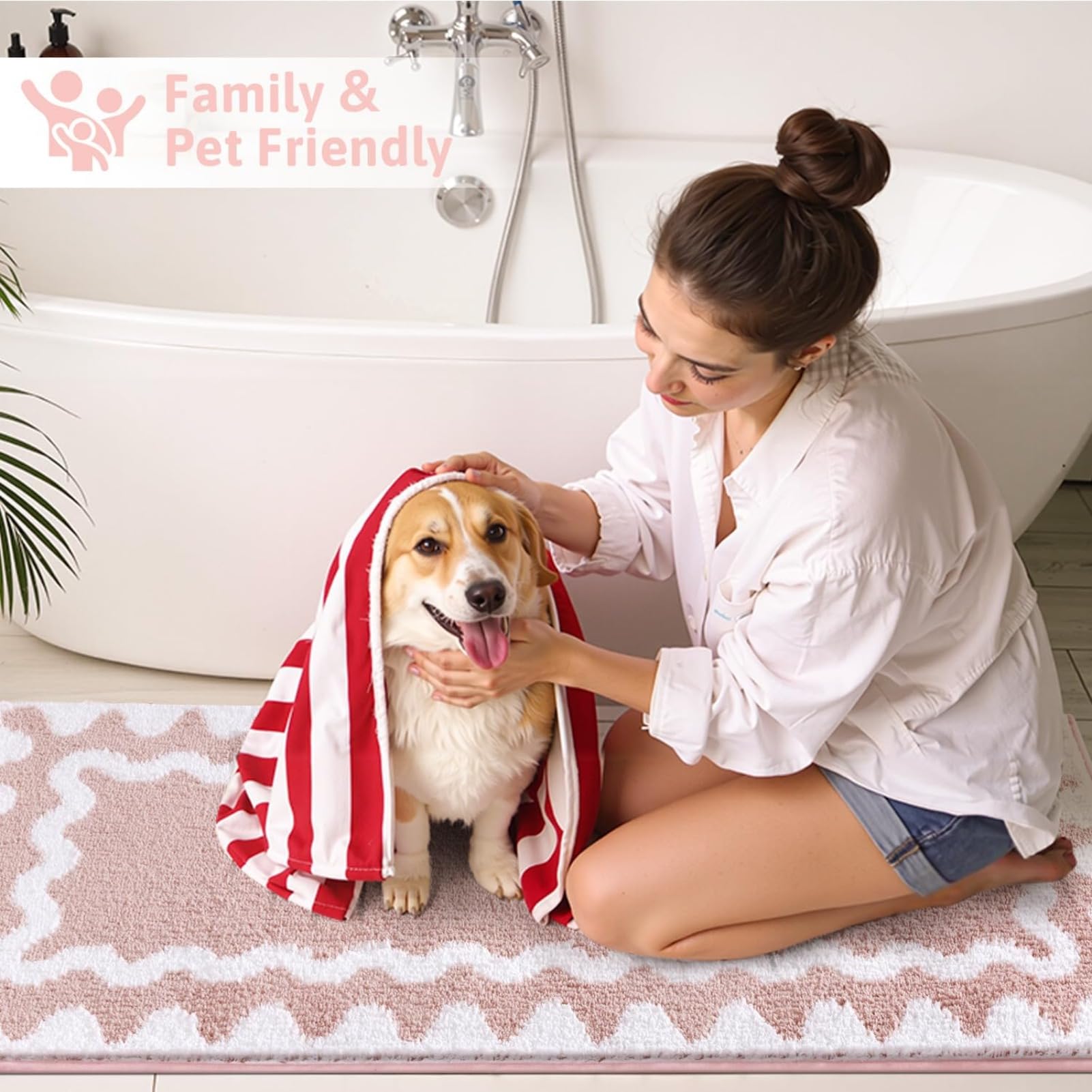 Set di 3 tappeti da bagno con bordo ondulato, antiscivolo, assorbente, in microfibra, tappetino da bagno a forma di U, morbido e lavabile, per vasca da bagno (50 x 80 + 38 x 40 + 40 x 120 cm, marrone)