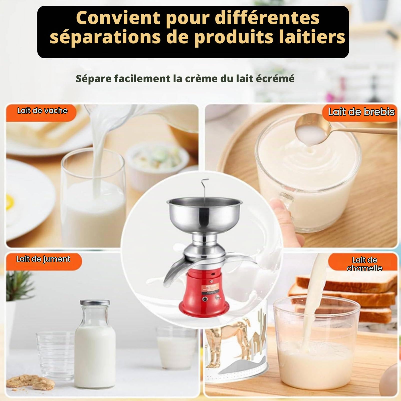 Écrémeuse Électrique Séparateur de Lait électrique 50 L/H Machine de séparation de Beurre de Lait et de crème, séparateur de crème lactée pour Lait de chèvre, Lait de Cheval