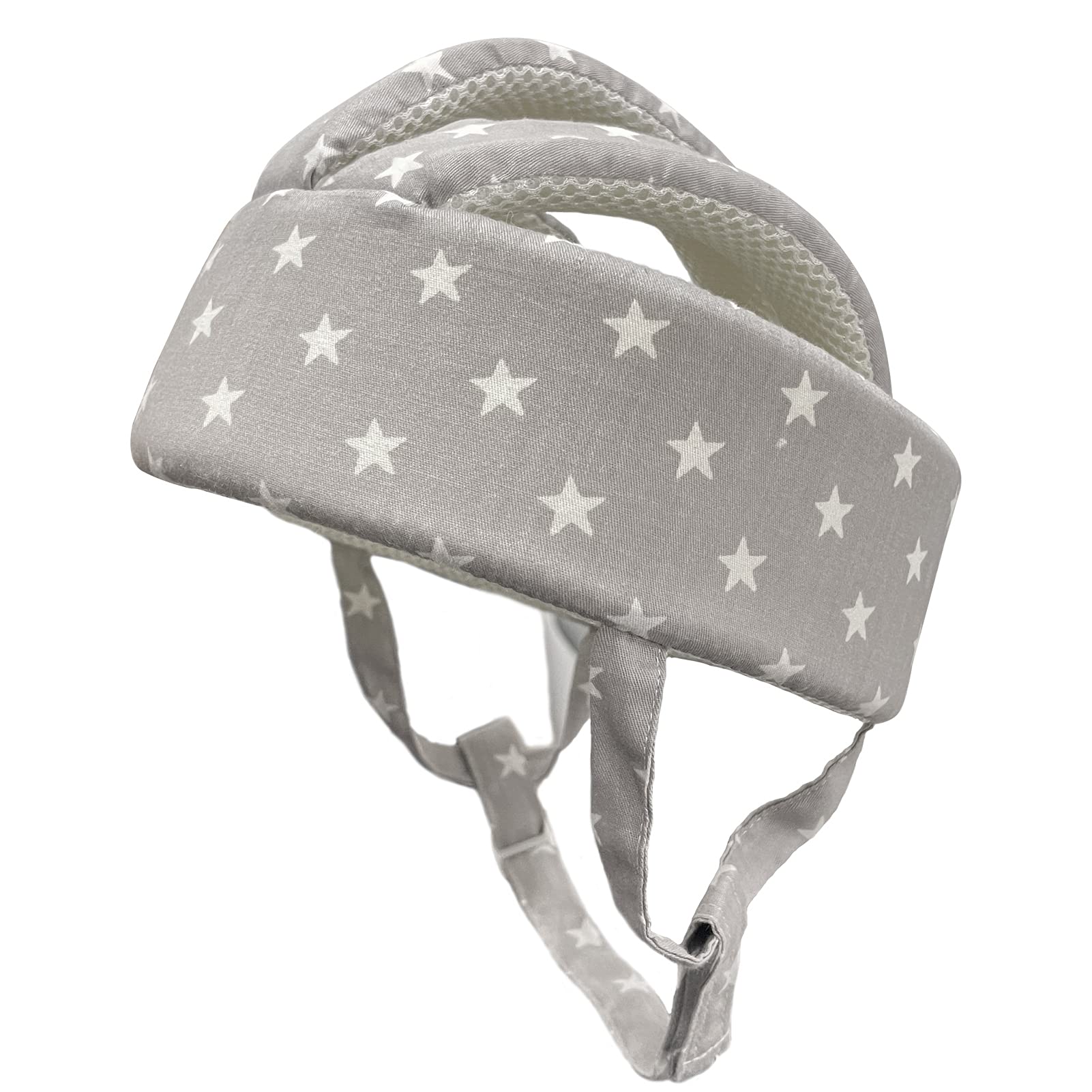 Casco di sicurezza per bambini e bambini, con cuscino protettivo per la testa, morbido e regolabile, con stelle grigie