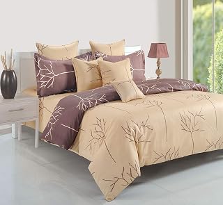 Swayam Pure Cotton King Fitted Bedsheet with 2 Pillow Covers | 210 TC Soft Breathable Bed Sheet | Abstract Printed | Size 72 x 78 x 10 inch | Comfortable & Durable for Bedroom - Beige